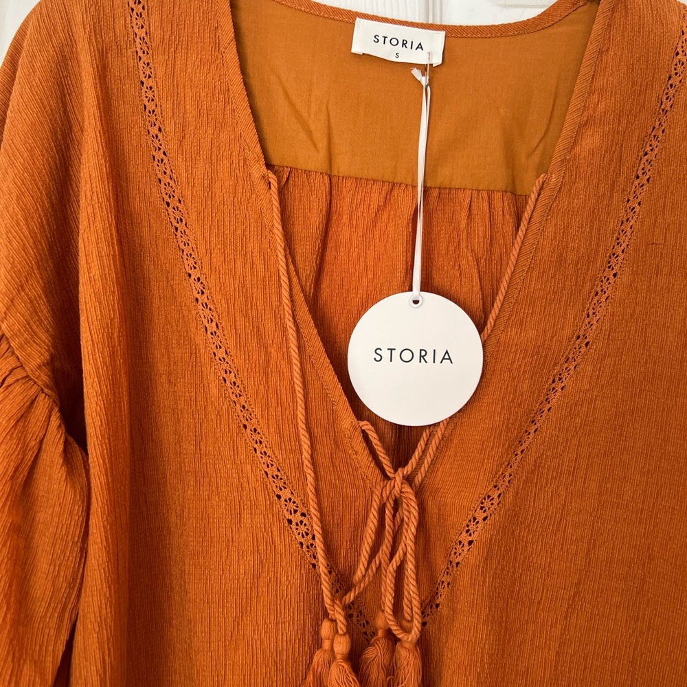 Burnt Orange tunic style summer dress with bell sleeves - Picture 2 of 5